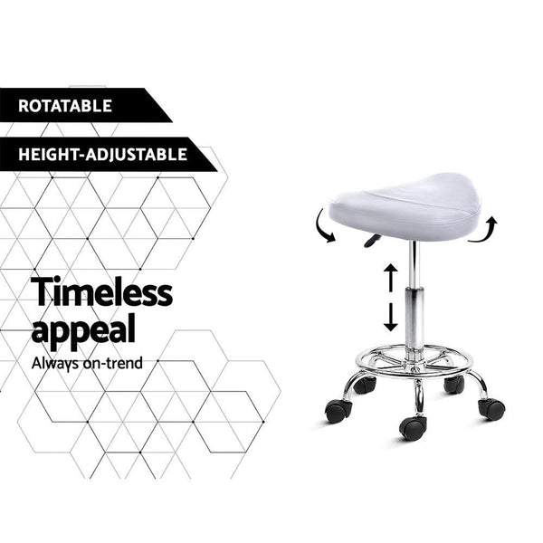 Artiss PU Leather Swivel Saddle Salon Chair - White Deals499