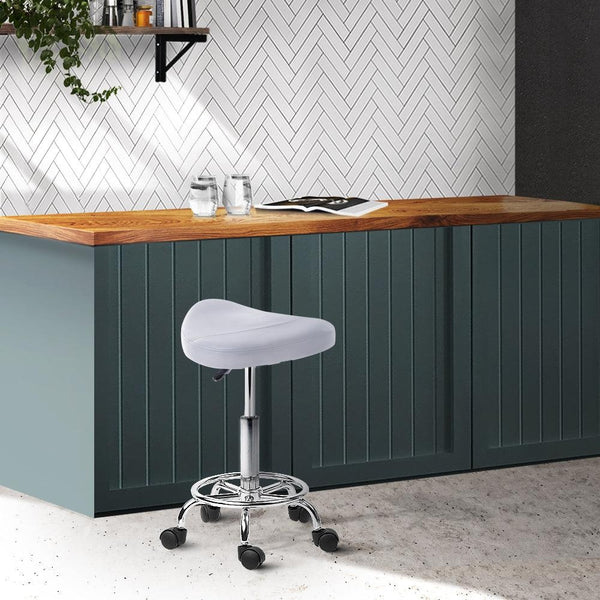 Artiss PU Leather Swivel Saddle Salon Chair - White Deals499