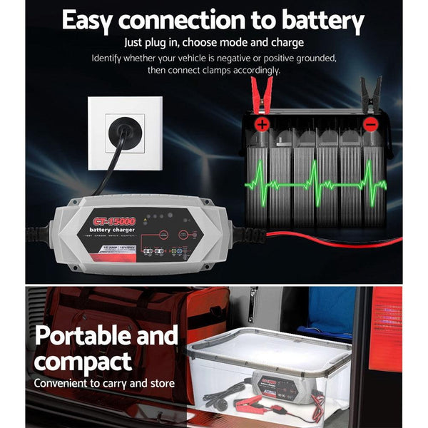 Smart Battery Charger 15A 12V 24V Automatic SLA AGM Car Truck Boat Motorcycle Caravan Deals499