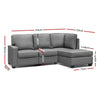 Artiss Sofa Lounge Set 4 Seater Modular Chaise Chair Suite Couch Fabric Grey Deals499