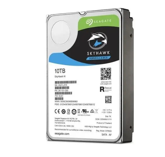 SEAGATE 10TB 3.5' SkyHawk Surveillance AI, SATA3 6Gb/s 256MB Cache 24x7 HDD ST10000VE0008, 5 Years Warranty SEAGATE