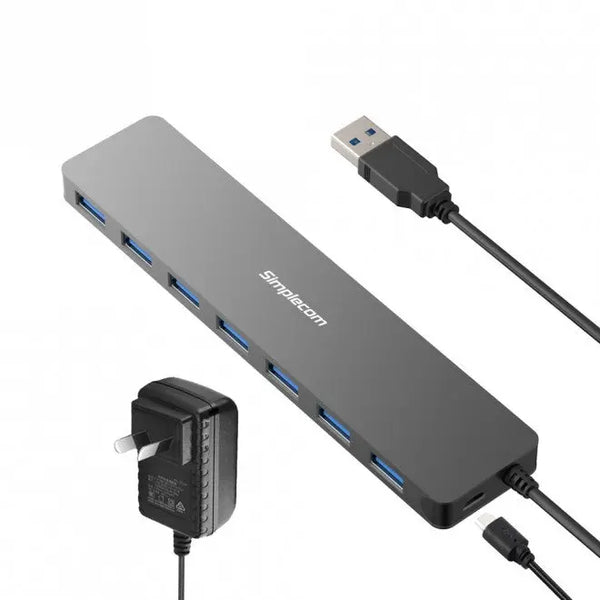 SIMPLECOM CH372PS Ultra Slim Aluminium 7 Port USB 3.0 Hub with Power Supply - USMB-MB-HUB768 SIMPLECOM