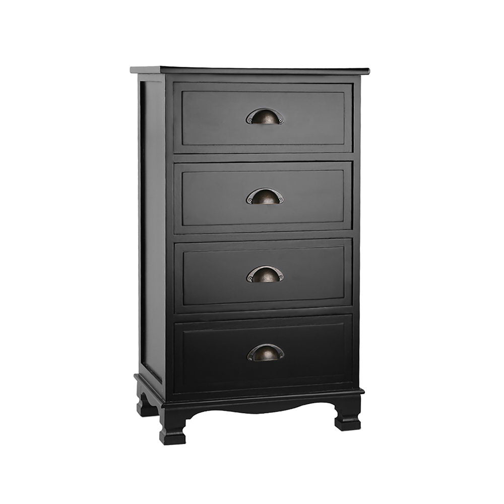 Artiss Vintage Bedside Table Chest 4 Drawers Storage Cabinet Nightstand Black Deals499