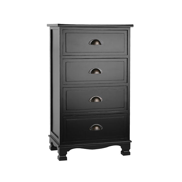 Artiss Vintage Bedside Table Chest 4 Drawers Storage Cabinet Nightstand Black Deals499