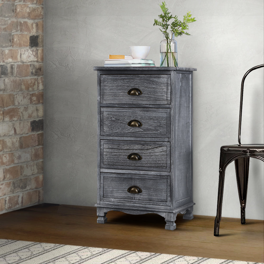 Artiss Bedside Tables Drawers Cabinet Vintage 4 Chest of Drawers Grey Nightstand Deals499