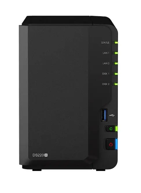 SYNOLOGY DS220+ 2 Bay NAS Intel Celeron J4025 2-core 2.0 GHz 2 GB DDR4 non-ECC SATA HDD/SSD 2 RJ-45 1GbE LAN 2 USB 3.0 Port Hot swappable SYNOLOGY