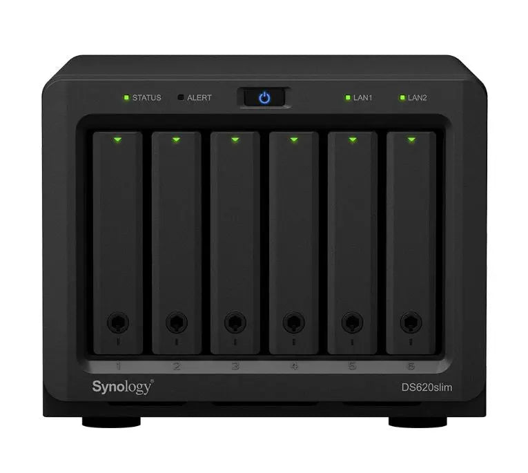 SYNOLOGY DiskStation DS620 slim 6 Bay NAS Intel Celeron J3355 2-core 2.0 2GB DDR3L non-ECC SODIMM Hot Swappable 2xRJ-45 1GbE LAN 2xUSB 3.0 2 yrs wty SYNOLOGY