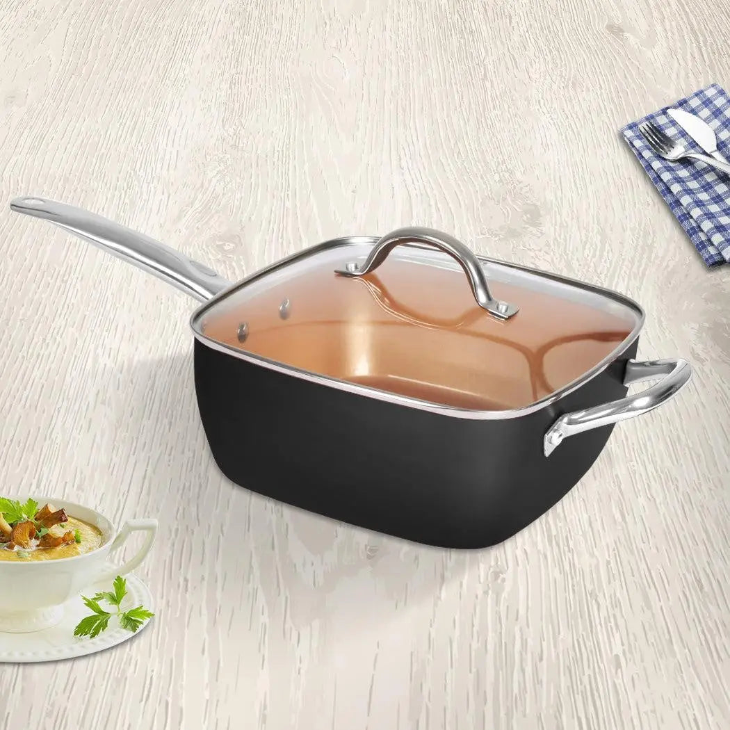 Saucepan Set Frying Pan Non Stick Deep Fry Steamer Lid Stainless Steel Handle Black Deals499