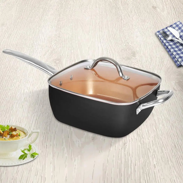 Saucepan Set Frying Pan Non Stick Deep Fry Steamer Lid Stainless Steel Handle Black Deals499