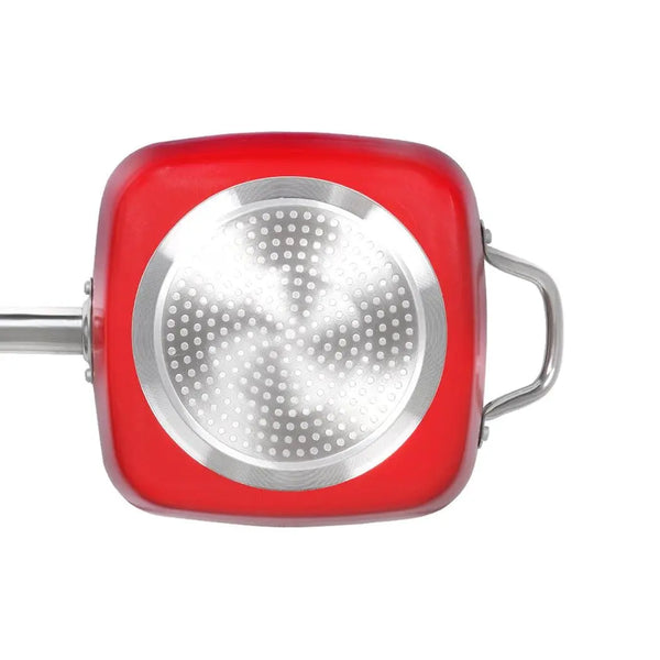 Saucepan Set Frying Pan Non Stick Deep Fry Steamer Lid Stainless Steel Handle Red Deals499