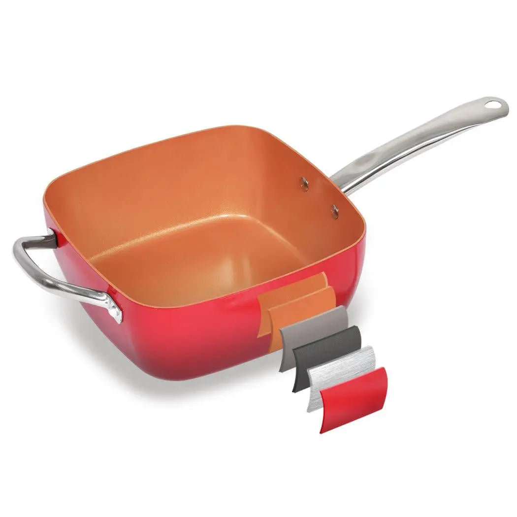 Saucepan Set Frying Pan Non Stick Deep Fry Steamer Lid Stainless Steel Handle Red Deals499