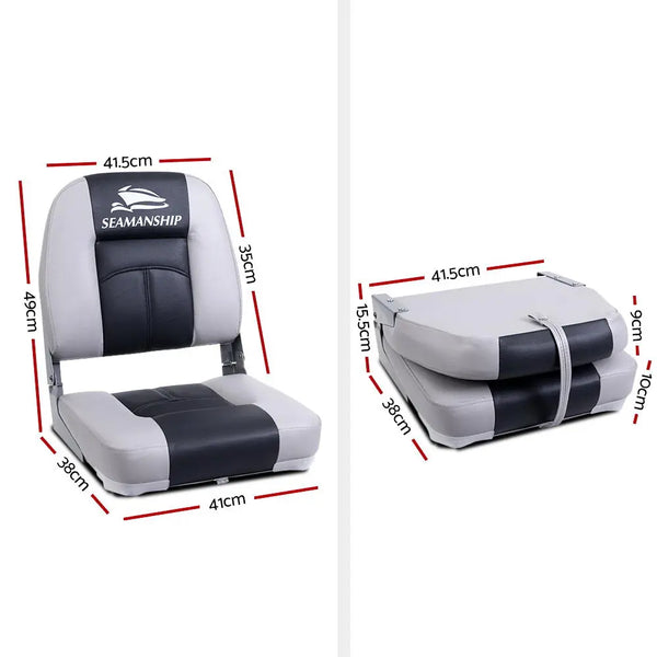 Seamanship Set of 2 Folding Boat Seats Seat Marine Seating Set Swivels All Weather Charcoal & Grey Deals499