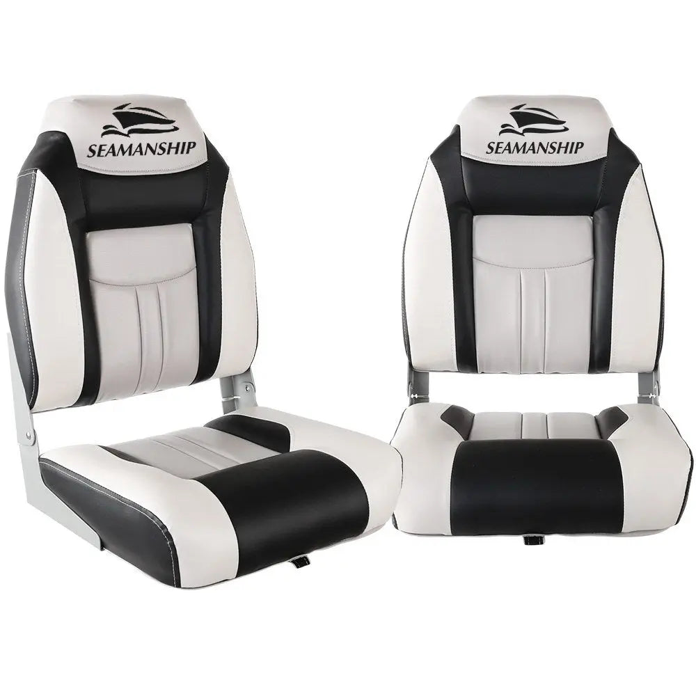 Seamanship Set of 2 Folding Swivel Boat Seats - Grey & Black Deals499