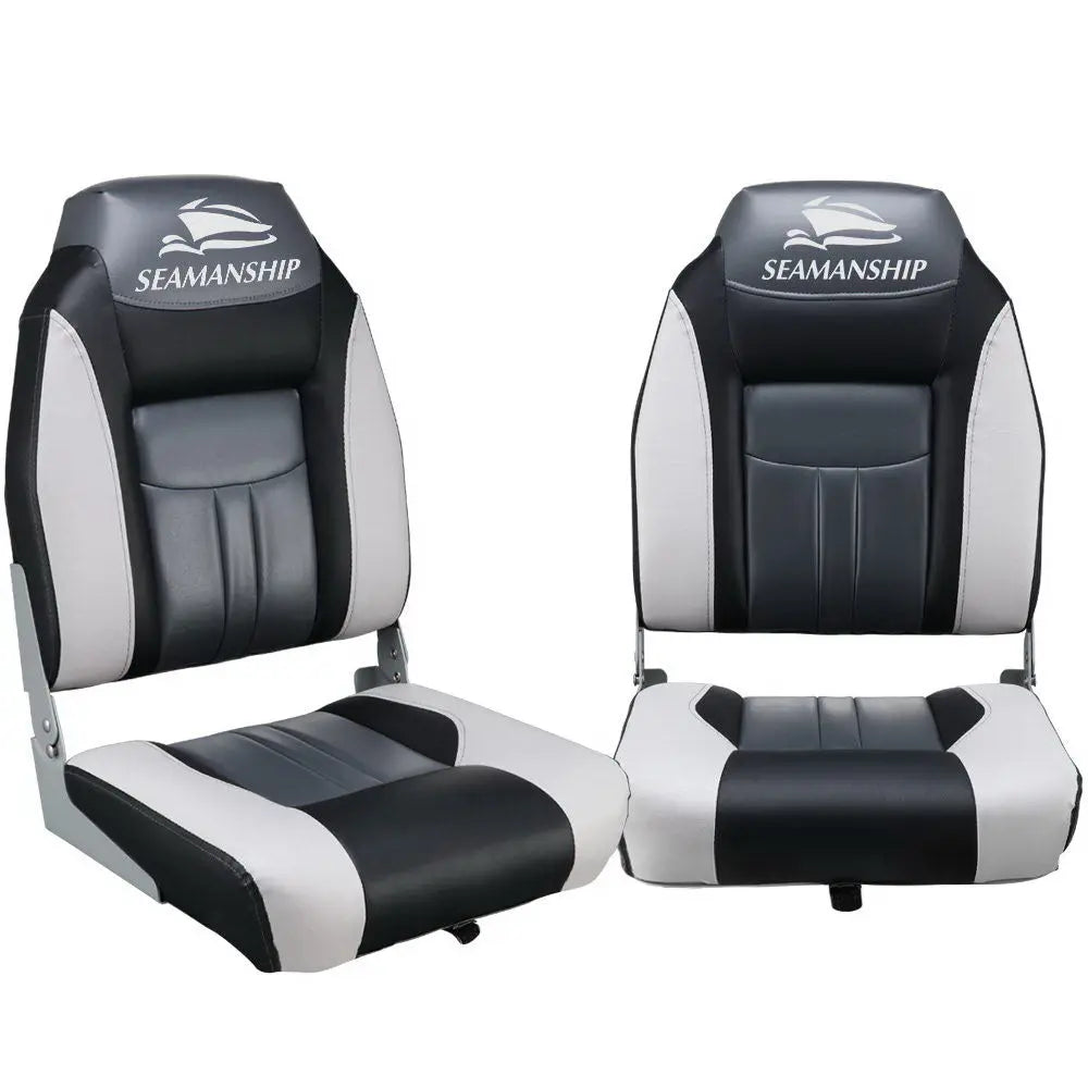 Seamanship Set of 2 Folding Swivel Boat Seats - Grey & Black Deals499