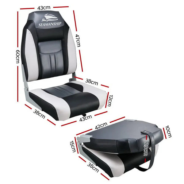 Seamanship Set of 2 Folding Swivel Boat Seats - Grey & Black Deals499