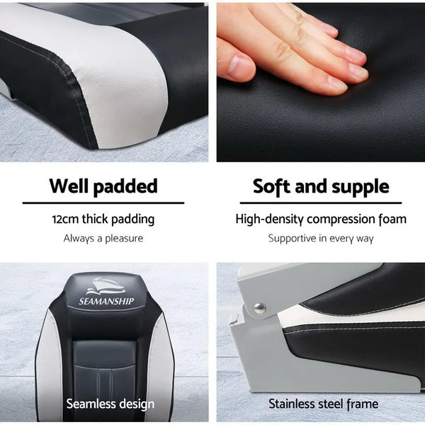Seamanship Set of 2 Folding Swivel Boat Seats - Grey & Black Deals499