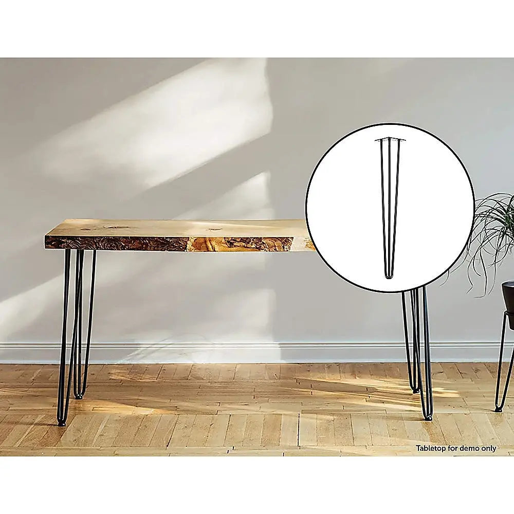 Set of 4 Industrial 3 - Rod Retro Hairpin Table Legs 12mm Steel Bench Desk - 71cm Black Deals499