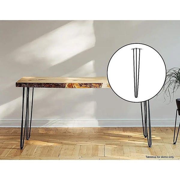 Set of 4 Industrial 3 - Rod Retro Hairpin Table Legs 12mm Steel Bench Desk - 71cm Black Deals499