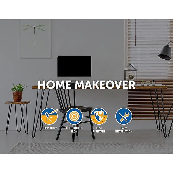 Set of 4 Industrial 3 - Rod Retro Hairpin Table Legs 12mm Steel Bench Desk - 71cm Black Deals499