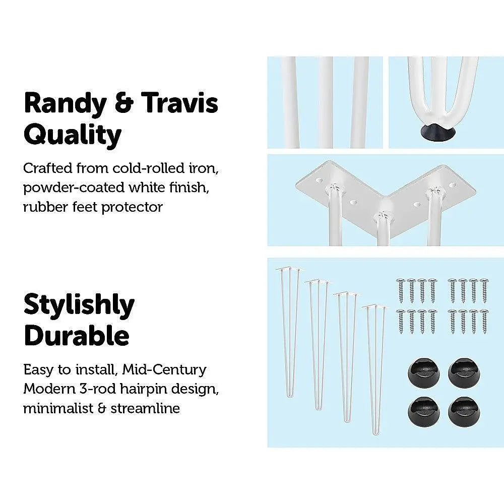 Set of 4 Industrial 3 - Rod Retro Hairpin Table Legs 12mm Steel Bench Desk - 71cm White Deals499