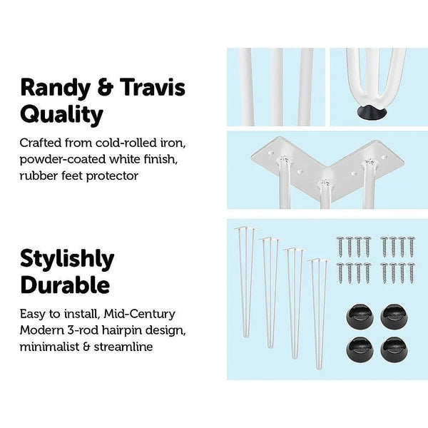 Set of 4 Industrial 3 - Rod Retro Hairpin Table Legs 12mm Steel Bench Desk - 71cm White Deals499