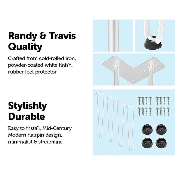 Set of 4 Industrial Retro Hairpin Table Legs 12mm Steel Bench Desk - 71cm White Deals499