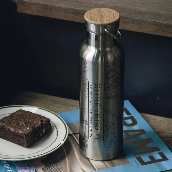 Shreveport - Louisiana Map Bottle with Bamboo Top Cyan Castor