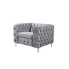 Single Seater Grey Sofa Classic Armchair Button Tufted in Velvet Fabric with Metal Legs Deals499