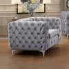 Single Seater Grey Sofa Classic Armchair Button Tufted in Velvet Fabric with Metal Legs Deals499