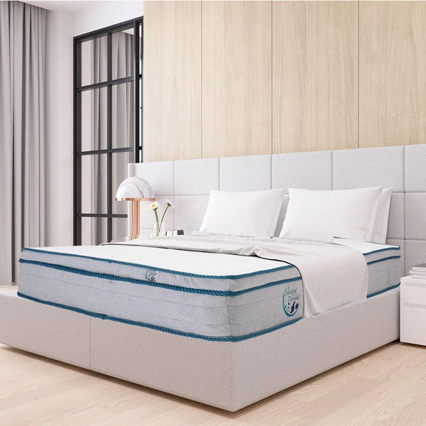 Sleepy Panda Mattress 5 Zone Pocket Spring EuroTop Medium Firm 30cm Thickness White, Grey, Blue Double Deals499