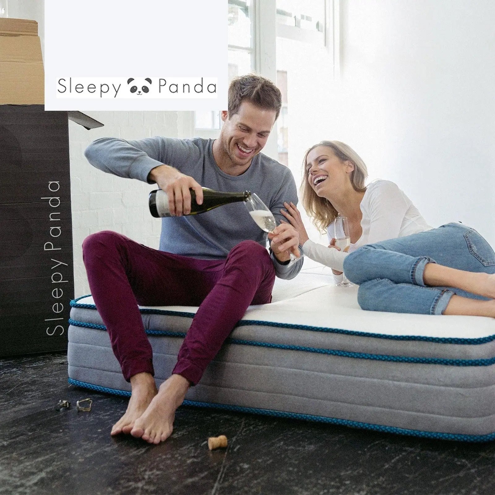Sleepy Panda Mattress 5 Zone Pocket Spring EuroTop Medium Firm 30cm Thickness White, Grey, Blue Double Deals499