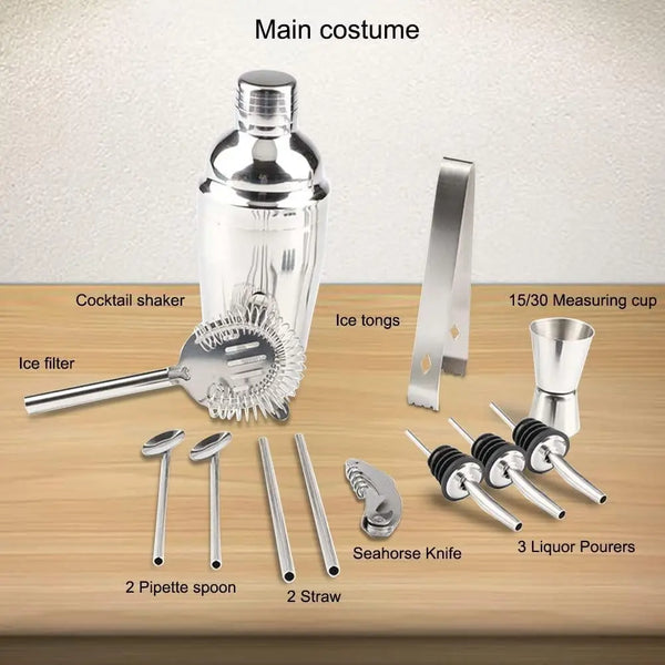 Steel Shaker Cocktail Bar Set Kit with 13 Pieces Bar Utensils Deals499