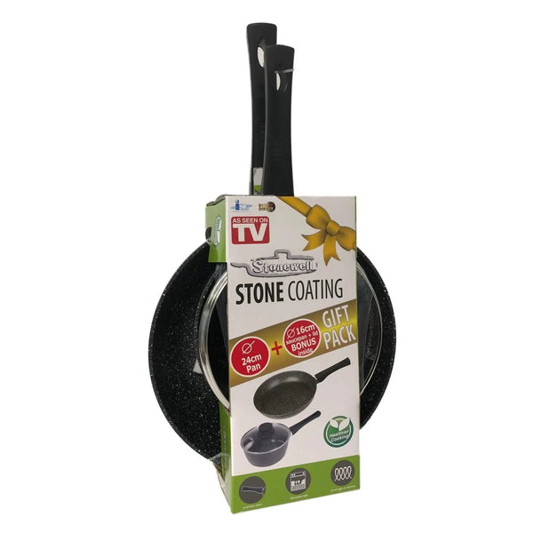 Stonewell 2 Piece 24cm Pan + 16cm Pot Set Kitchen Non Stick Cookware Black Deals499