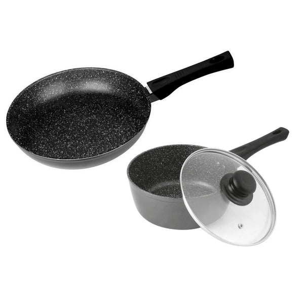 Stonewell 2 Piece 24cm Pan + 16cm Pot Set Kitchen Non Stick Cookware Black Deals499