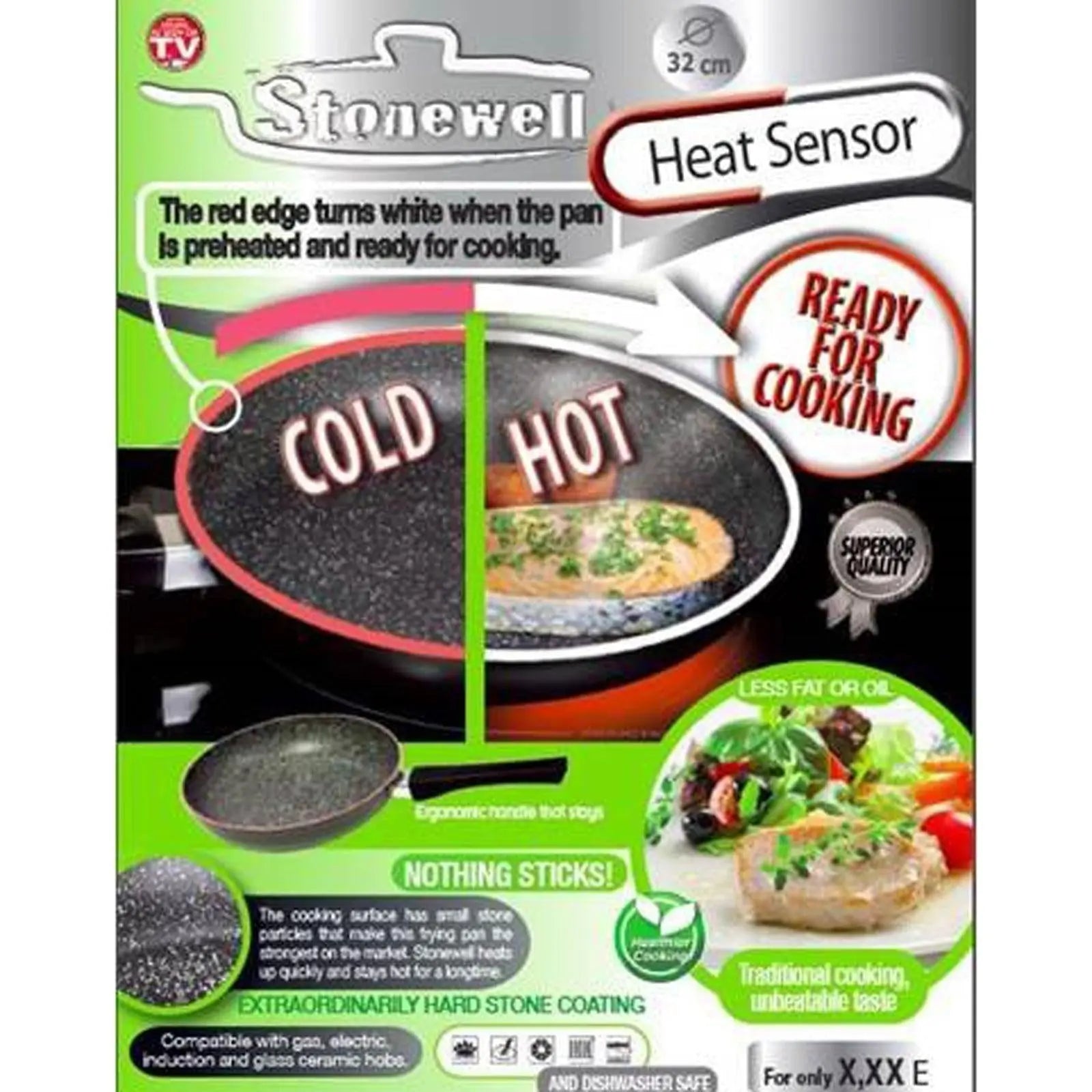 Stonewell 32cm Pan With Heat Sensor Kitchen Non Stick Cookware Black Deals499
