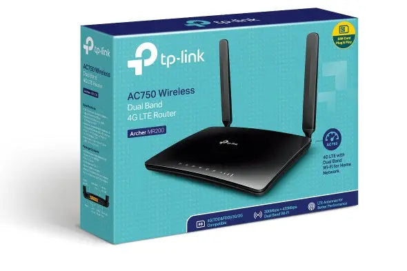 TP-LINK Archer MR200 AC750 Wireless Dual Band 4G LTE Router 300Mbps@2.4Ghz,, 433Mbps@5Ghz, LAN WAN Micro Sim Card, WPS Button, 2 Detachable Antenna TP-LINK