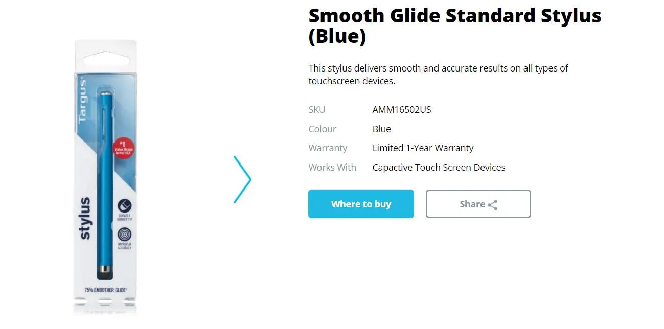 Targus Smooth Glide Stylus with Rubber Tip/Compatible with all Touch Screen Surfaces/Reduces Smudges, Streaks and Fingerprints - Blue TARGUS
