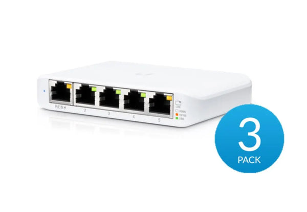 UBIQUITI USW Flex Mini - 5 Port Managed, UniFi, Layer 2 Gigabit Switch - 1x PoE Input - 3 Pack - No PSU UBIQUITI
