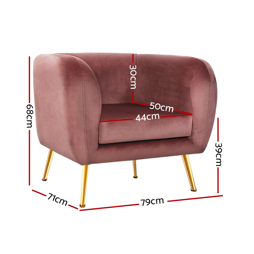 Artiss Armchair Lounge Sofa Arm Chair Accent Chairs Armchairs Couch Velvet Pink Deals499