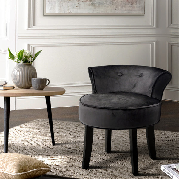 Artiss Velvet Vanity Stool Backrest Stools Dressing Table Chair Makeup Bedroom Black Deals499