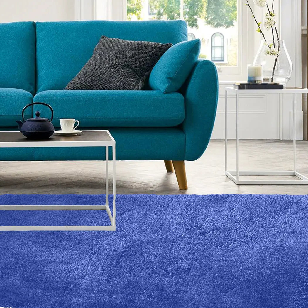 Ultra Soft Anti Slip Rectangle Plush Shaggy Floor Rug Carpet in Blue 160x225cm Deals499