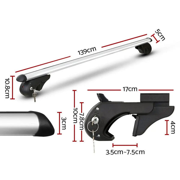 Universal Car Roof Rack 1360mm Cross Bars Aluminium Silver Adjustable Car 90kgs load Carrier Deals499