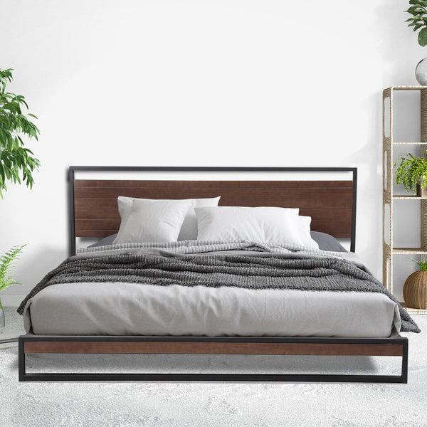 Milano Decor Azure Bed Frame With Headboard Black Wood Steel Platform Double Deals499