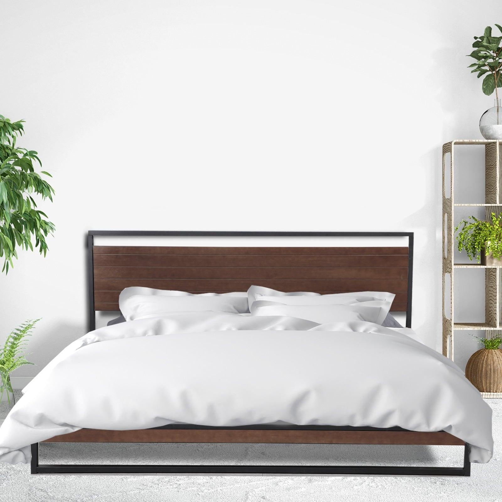 Milano Decor Azure Bed Frame With Headboard Black Wood Steel Platform Double Deals499