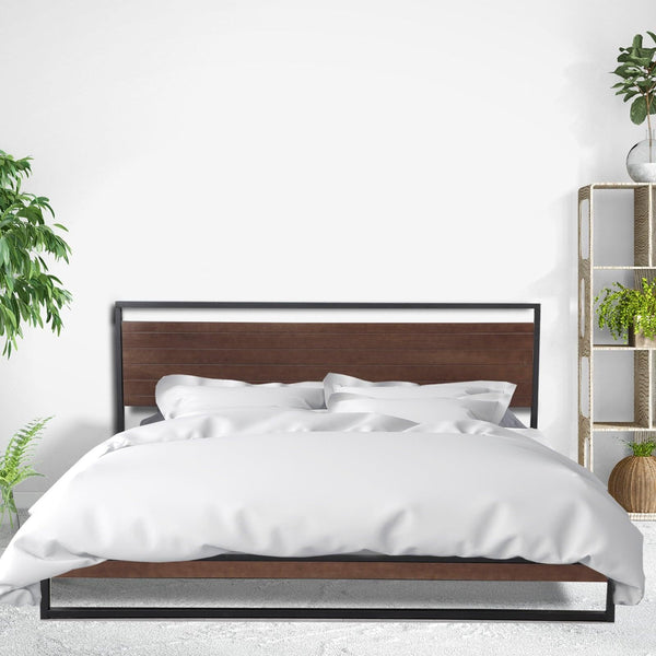 Milano Decor Azure Bed Frame With Headboard Black Wood Steel Platform Double Deals499