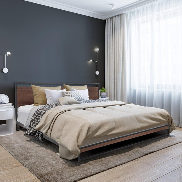 Milano Decor Azure Bed Frame With Headboard Black Wood Steel Platform Double Deals499