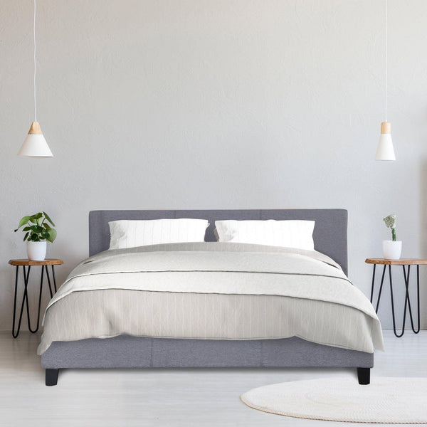 Milano Sienna Luxury Bed Frame Base And Headboard Solid Wood Padded Linen Fabric Grey King Single Deals499