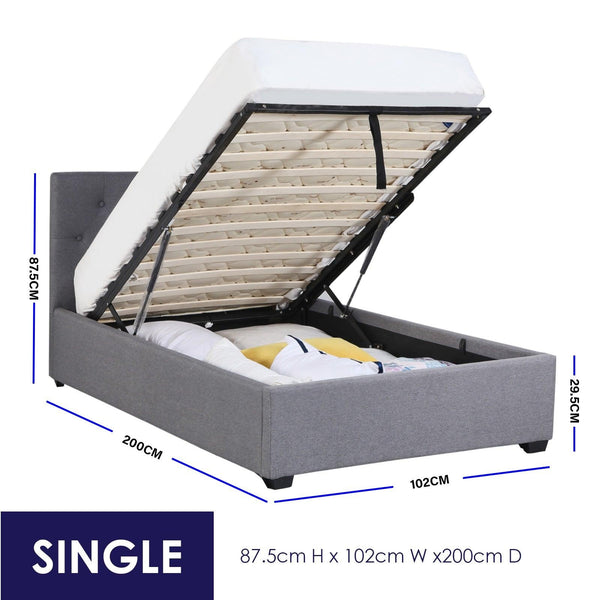 Milano Capri Luxury Gas Lift Bed Frame Base And Headboard With Storage All Sizes Charcoal Single Deals499