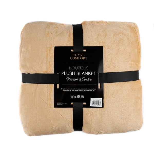 Royal Comfort Plush Blanket Throw Warm Soft Super Soft Large 220cm x 240cm Camel Deals499
