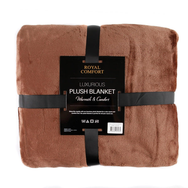 Royal Comfort Plush Blanket Throw Warm Soft Super Soft Large 220cm x 240cm Coffee Deals499